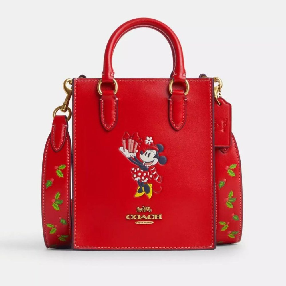 (NWT) Disney X Coach North South Mini Tote With Minnie Mouse ( Red)